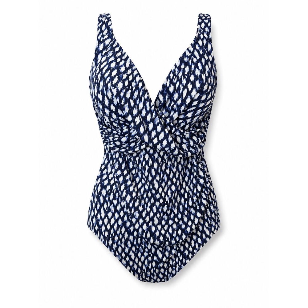Croft & Barrow Swimdress Size 18 Navy White One Piece Swimsuit Tummy Control